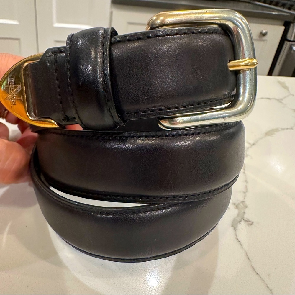 Nautica Mens Black Smooth Leather Adjustable Logo Belt Size 40 Career Business